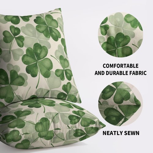 St Patricks Day Pillow Covers 18X18 Set of 2, Clover Print Saint Patrick's Dark Green Decorative Throw Pillow Covers Outdoor Farmhouse Holiday Shamrock Decoration Cushion Cases Couch Sofa Bed Decor