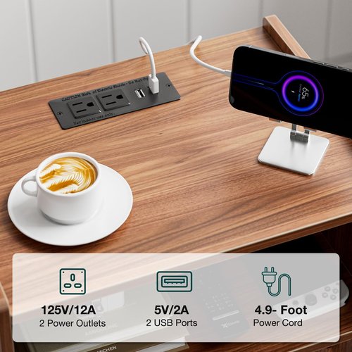 LCRBOL Side Table with Charging Station, Modern End Table with Fluted Drawer, Bedside Table, Night Stand with 2 Tiers Storage Space, for Bedroom, Living Room, Walnut