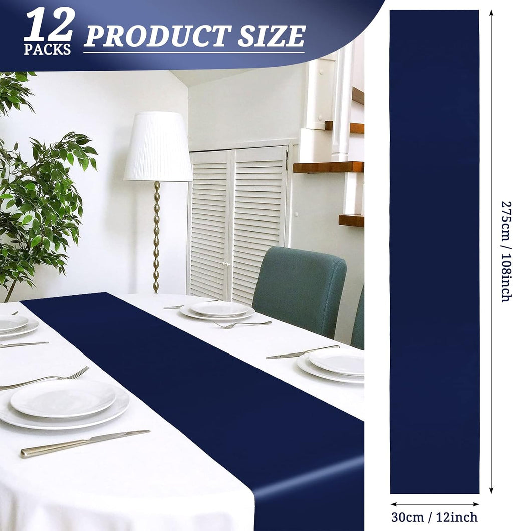 Premium Navy Blue Satin Table Runners by [Brand Name] - 12 Pack, 12 x 108 Inch for Weddings & Events