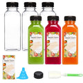 TOMNK 6pcs Juice Bottles, 12oz Reusable Plastic Juice Bottles with Caps and Labels, Funnel, Brush Beverage Containers for Juicing, Smoothies, Tea, Milk