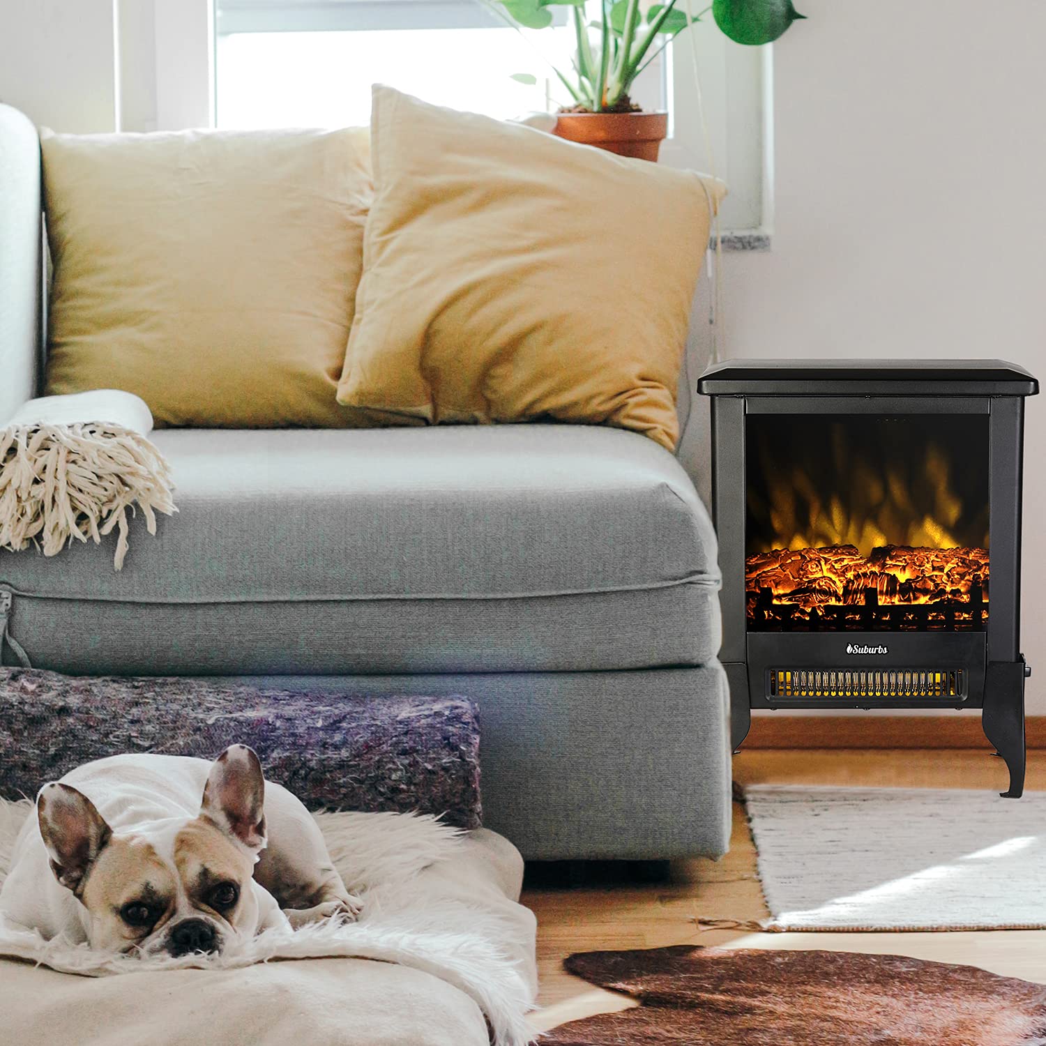 TURBRO Suburbs TS17 Compact Electric Fireplace Stove, 18” Freestanding Stove Heater with Realistic Flame - CSA Certified - Overheating Safety Protection - for Small Spaces - 1400W