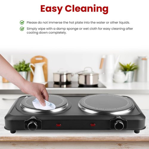 Zorpupoa Infrared Double Burner, 2000W Electric Hot Plate, Portable Heating Cooking Stove, Countertop Burner with 7.5” & 6.3” Glass Plate Electric Cooktop with Stepless Temperature Adjustments