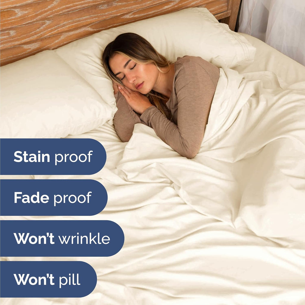 Skiennix Twin Size 3 Piece Sheet Set - Ultra-Soft Cooling Bed Sheets - Deep Pockets, Wrinkle-Free, Off White