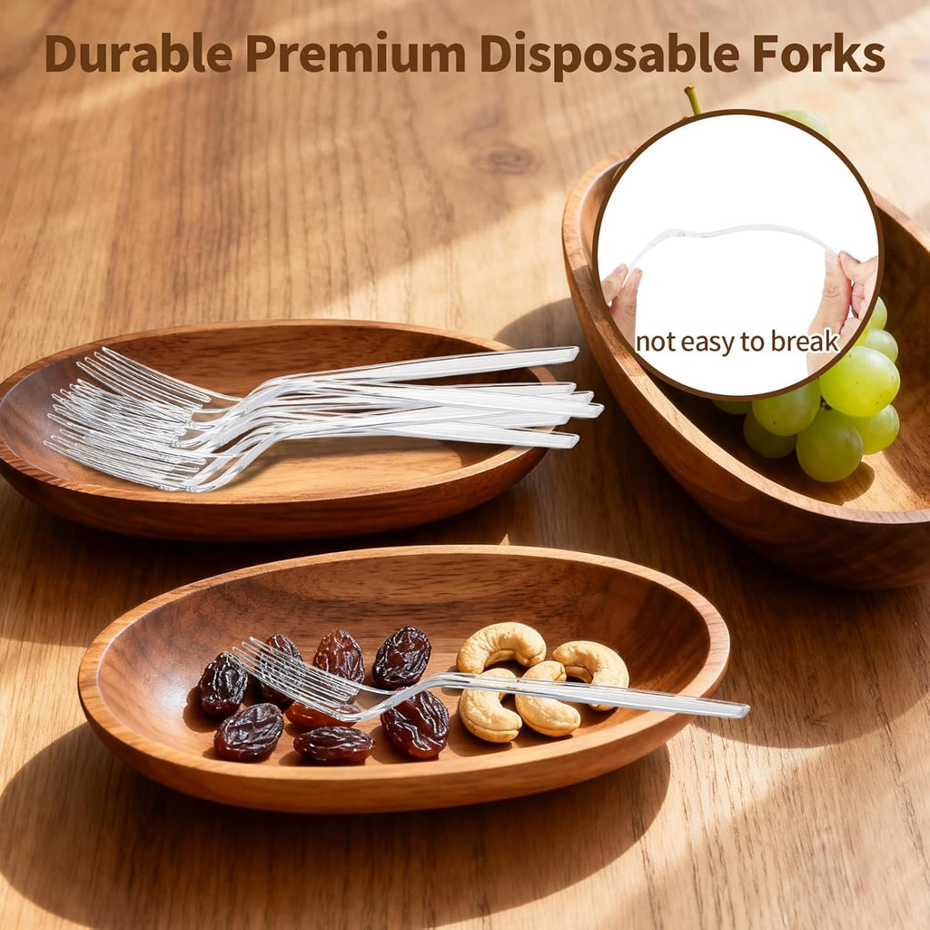 Skiennix Extra Heavy Duty Clear Plastic Forks - 180 Count, 7.1" Durable & BPA-Free Utensils for Events