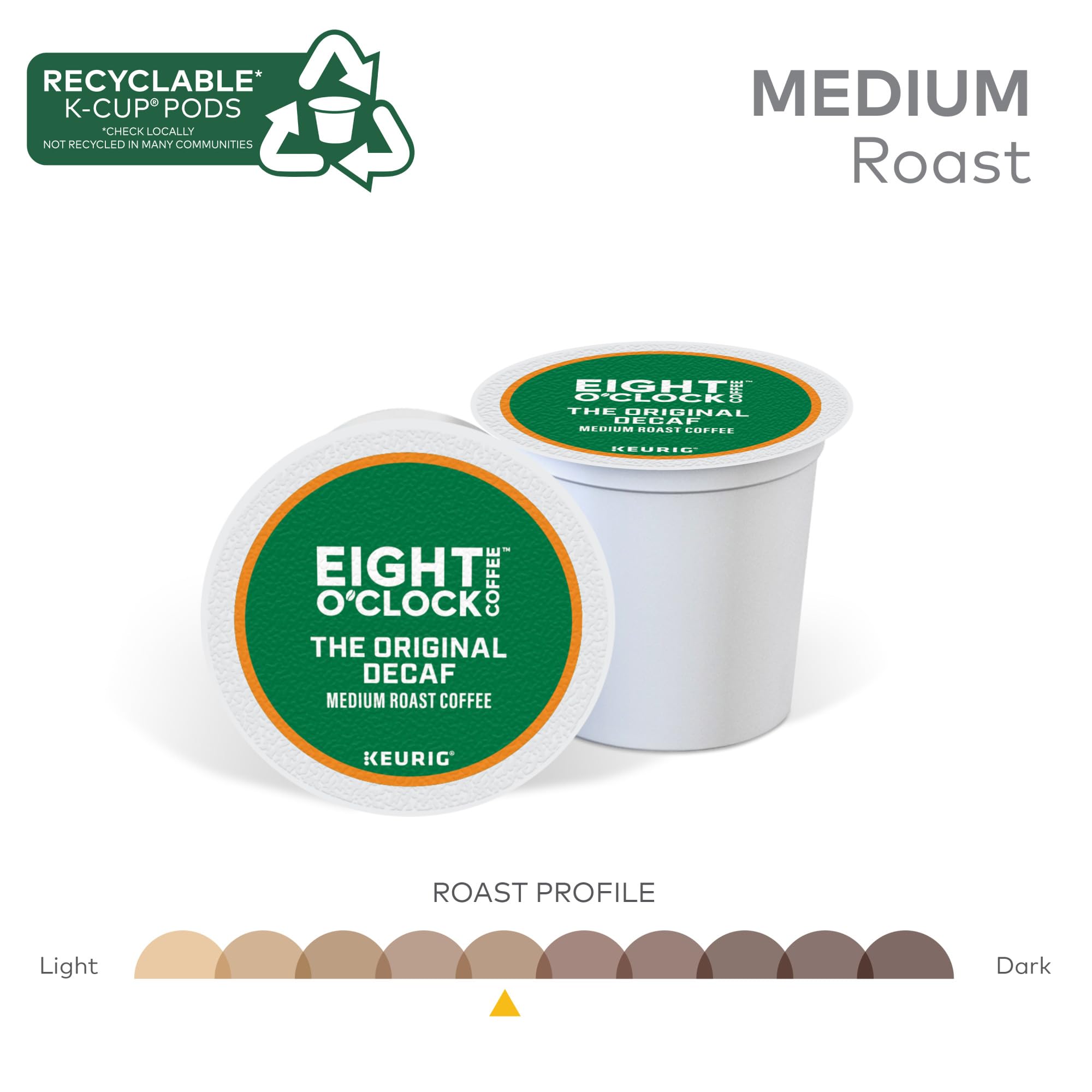 Eight O'Clock Coffee The Original Decaf, Single-Serve Coffee K-Cup Pods, Medium Roast, 12 Count (Pack of 6)