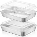 LIANYU Stainless Steel Baking Pan Set - 2 Pack Rectangle Sheet Cake Pans with Lids, 12⅓ x 9¾ x 2 Inch, Non-Toxic & Dishwasher Safe