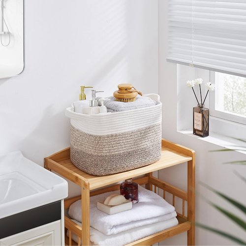 OIAHOMY Storage Basket, Woven Baskets for Storage, Cotton Rope Basket for toys,Towel Baskets for Bathroom - Pack of 3, Gradient Yellow