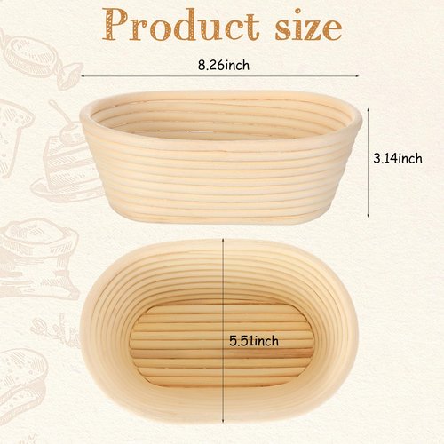 Gejoy Oval Banneton Bread Proofing Basket Set of 8, Sourdough Bread Baking Bowl Kit with Cloth Liners and Dough Scrapers Natural Rattan Banneton Sourdough Bowl Basket for Bakers(8 Inch)