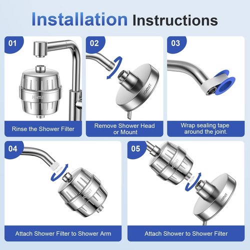 25 Stages Shower Filter with 3 Cores - Maximize Shower Sediment Filtration & Reduce 97.45% Chlorine in Shower Water - For Softer Skin & Shinier Hair - Model SA-001