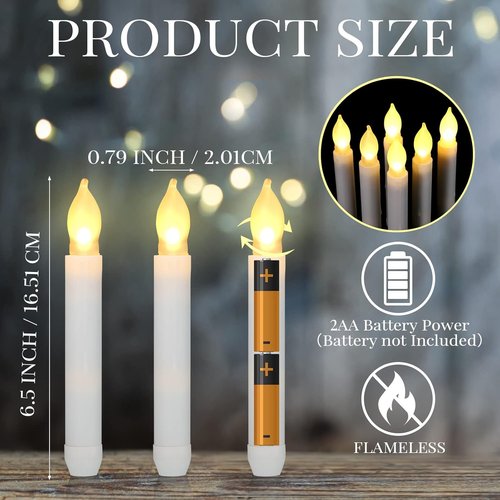 Macarrie Flameless LED Taper Candles - 60 Pcs Battery Operated Flickering Warm Light | White