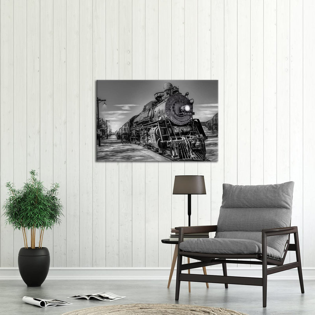 DuoBaorom Black and White Wall Art 24x36 inches Vintage Steam Trains Picture