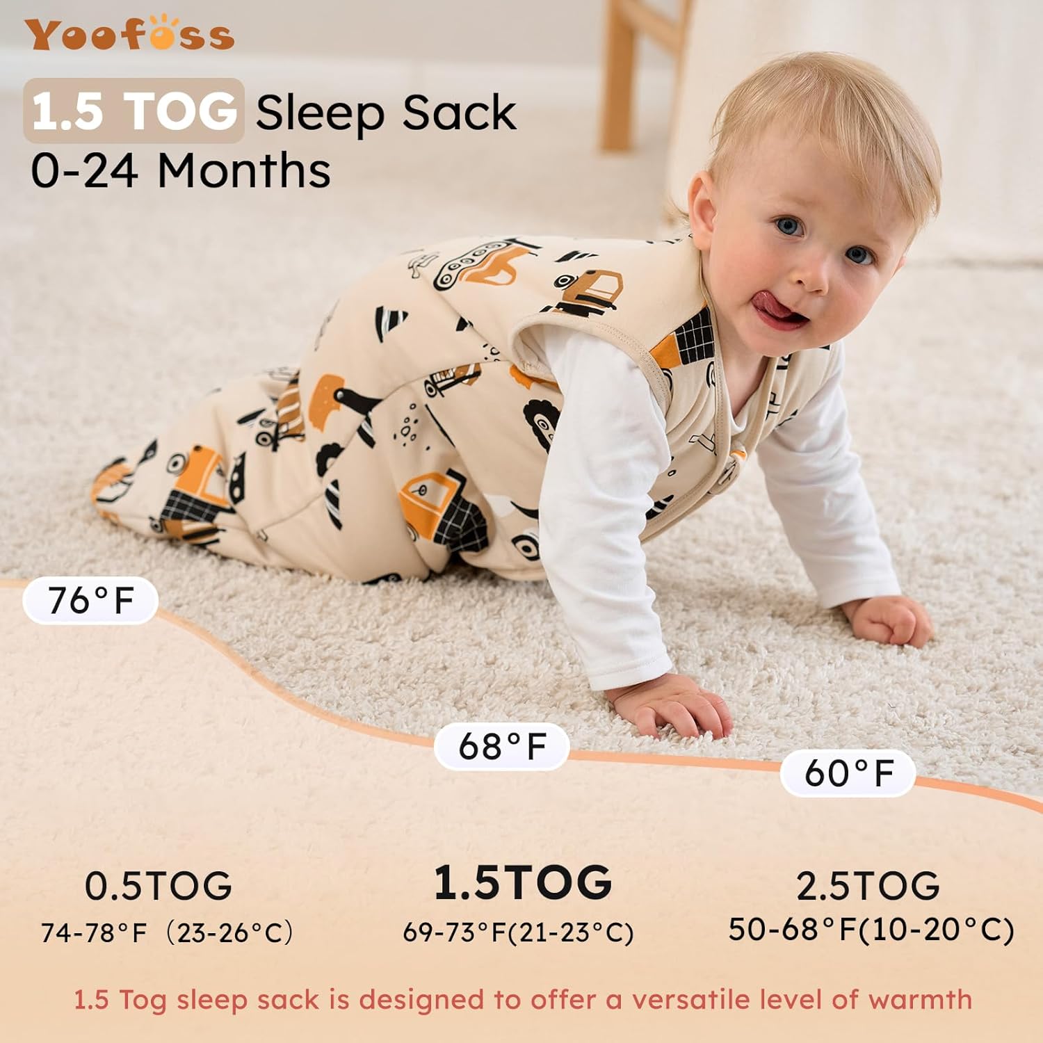 Yoofoss Baby Sleep Sack | 1.5 Tog Wearable Blanket for 6-12 Months | Soft Organic Cotton, 2-Way Zipper
