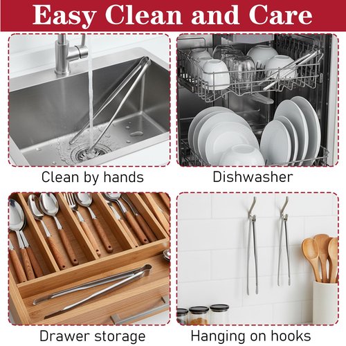 Non-Slip Tips Cooking Tongs 2 Set, One-Piece Stainless Steel Metal Tongs, Serrated Kitchen Tweezers Tong for Baking, Food Plating, BBQ(11.4" and 9.44")