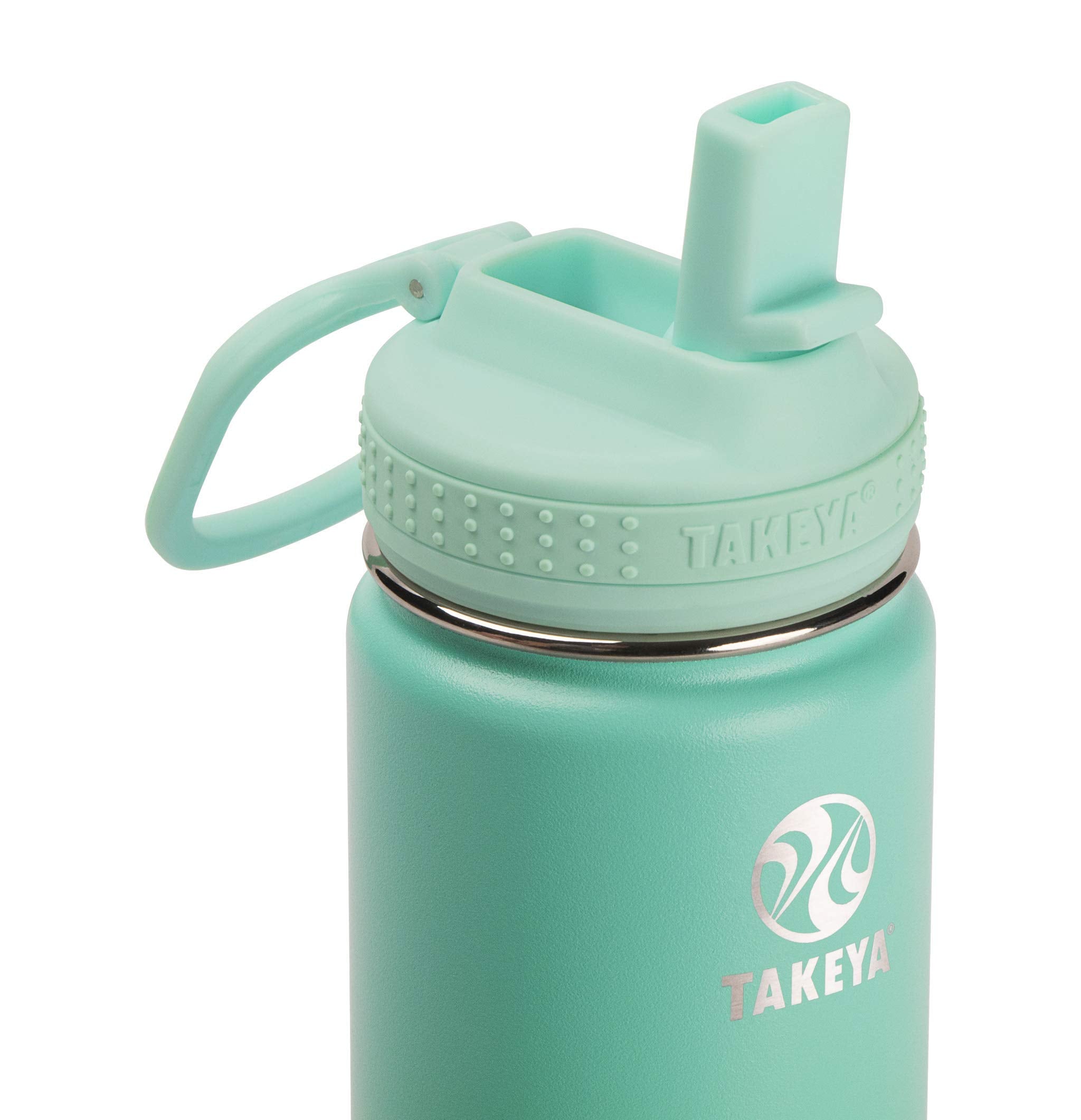 Takeya Actives Kids Water Bottle 14 oz Stainless Steel Double Wall Insulation BPA-Free Leakproof Straw Lid Easy Carry Handle Reusable Ideal for Boys and Girls, School, Sports - Seafoam