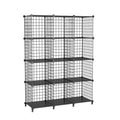 ATTDETJL 12-Cube Storage Organizer, Metal Wire Cube Shelving Unit, 11.8" L x 11.8" W x 11.8" H, Modular Grid Bookshelf for Closet, Bedroom, Office, Black ATTJL12B
