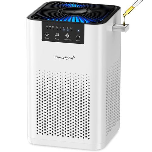 AromaRoom Air Purifiers for Bedroom with 3-in-1 HEPA Filter, Air Purifiers for Home Pet Pee Smell with Aromatherapy, Quiet 360° Airflow Air Cleaner for Office, Dorm, Apartment, Kitchen, AP102 White