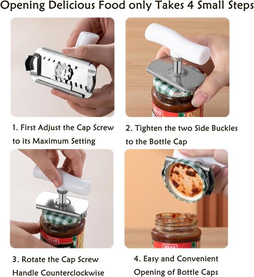 Cap Crack | Adjustable Multi-Lid Can Opener for Weak Hands - Ergonomic Non-Slip Grip, One-Hand Use (White Green)
