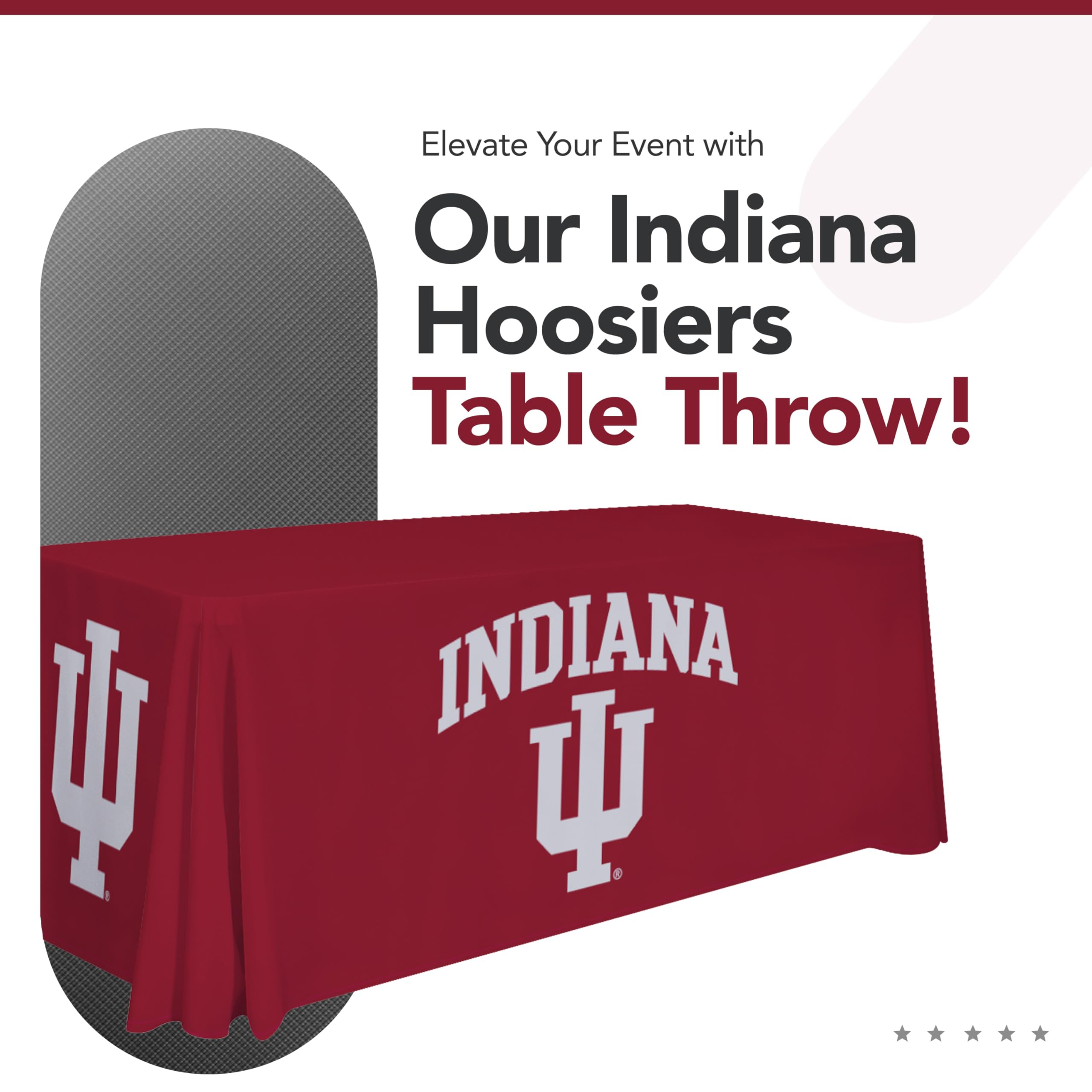 Victory Corps Indiana Hoosiers College Sports Printed Table Throw - NCAA Licensed - Polyester - School Tablecloth (White, Red) (6' Draped)