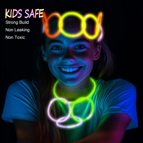JSronms 300 Ultra Glow sticks bulk party pack，8" Neon Glowsticks Easter Party Favors，Glow sticks for kids，Halloween Glow in the Dark Party Supplies Pack、With Bracelets and Necklaces