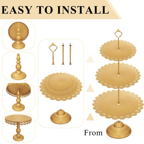 JALANCY Set of 9 Cake Stands Metal Cupcake Stand Set Multiple Styles Candy Fruit Display Tower Dessert Plate Cake Serving Tray for Birthday Party Wedding Anniversary Baby Shower Engagement (Gold)