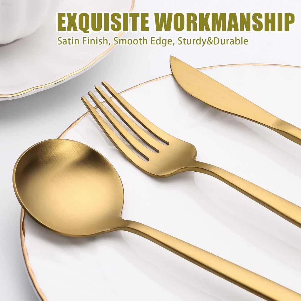 Terlulu Stainless Steel Flatware Set - 20 Piece Gold & Silver Cutlery Set for 4 | Elegant Utensils for Home & Weddings