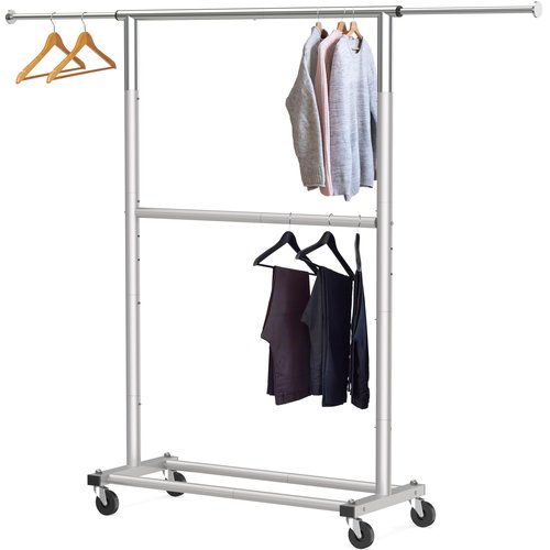 Simple Houseware Double Rod Garment Rack, Grey