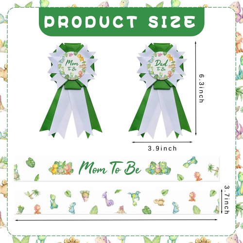 OWWOPATS Dinosaur Mom to Be Sash Baby Shower Decorations, Hatching Soon Mommy to Be Sash Dad to Be Corsage Set, Dino Baby Shower Decorations Gift for Pregnant Mommy