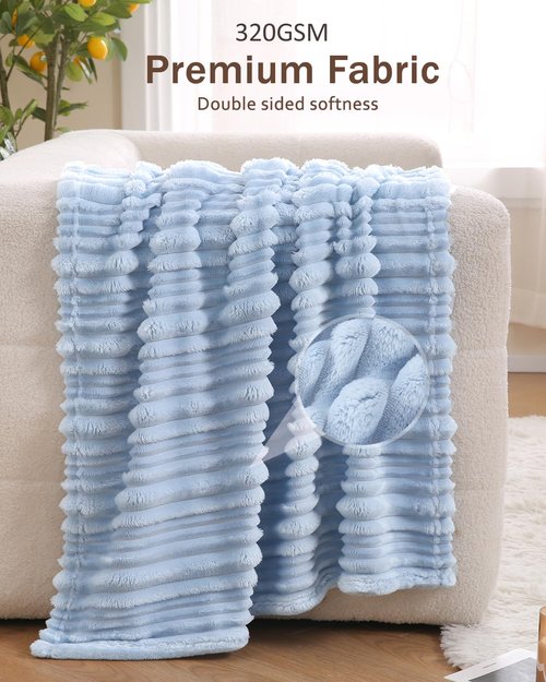HOMRITAR Baby Blanket for Boys Girls Ultra Soft Warm Fleece Fluffy Blue Blanket for Toddler, Decorative and Giftable Striped Receiving Blankets 30 x 40 Inches 320GSM