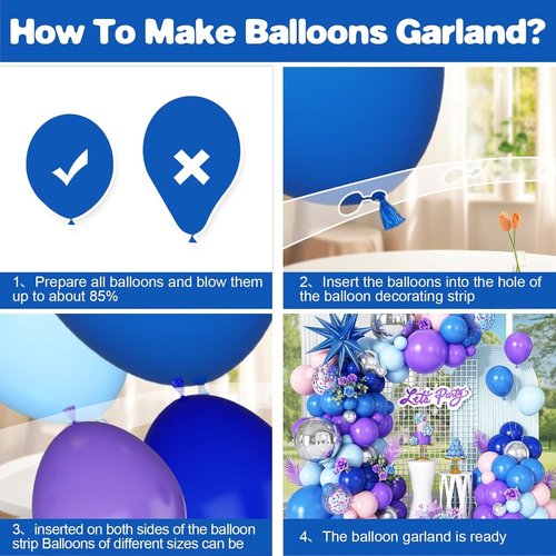 Blue Purple Silver Balloon Arch Garland Kit - Star Foil & 4D Round Balloons for Baby Shower & Birthday Party
