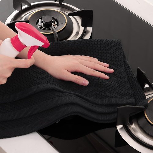 Homaxy 100% Cotton Kitchen Dish Towels - Ultra Soft & Absorbent Waffle Weave | 20 x 28 Inches, 8-Pack, Black