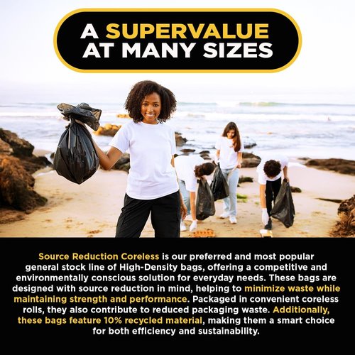 Aluf Plastics 55-60 Gallon Trash Bags Source Reduction Series Value High Density 22 Micron (equiv) Intended for Home, Office, Bathroom, Paper, Styrofoam (Pack of 150)