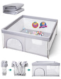 Babelio Foldable Baby Playpen - Portable 54.5" x 54.5" Playard with Mat | Indoor & Outdoor Safety Fence, Grey