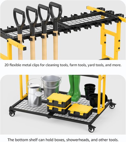 CCCEI Garage Organization Cart - Mobile Outdoor Tool Organizer for Yard & Garden Supplies | Ideal for Brooms, Shovels & Rakes