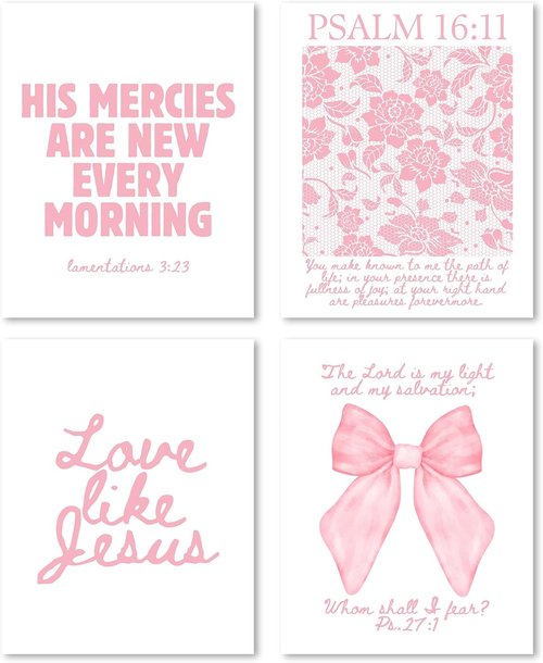 FGFK Christian Wall Art Prints Set - Girly Pink Bible Verse Decor for Girls' Room | 8x10 Unframed