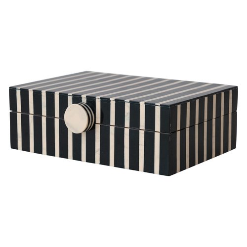 Creative Co-Op Handmade Mango Wood and Resin Striped Storage Box with Knob, Black, Tan & Natural