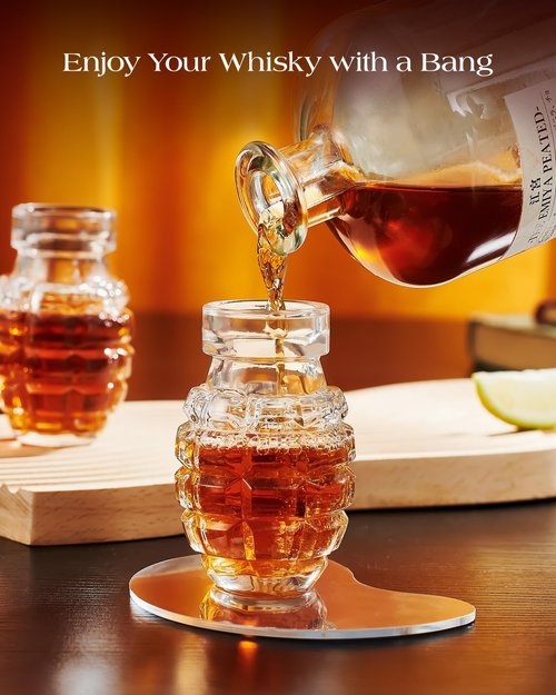 Kollea Grenade Shaped Shot Glass Set, Funny Shot Cups with Heavy Base for Whiskey, Tequila, Vodka, Liquor, 21st Birthday Gifts for Men Dad, Military Men Cave Decor, 3.7 Oz Bartender, 4 Pcs, Christmas