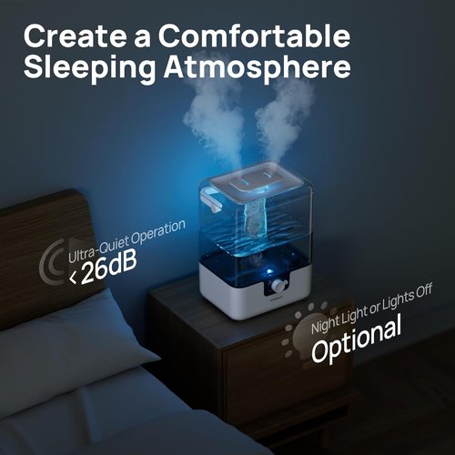 CHIVALZ 6L Cool Mist Humidifier - Quiet Top Fill Design for Bedroom & Baby | 50 Hours, Night Light, White