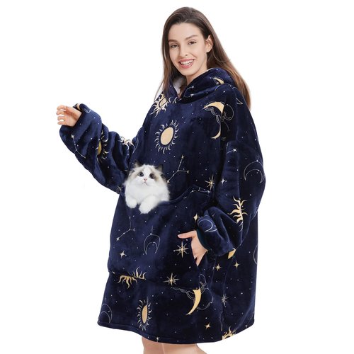 Aemilas Wearable Blanket Hoodie - Cozy Sherpa Blankets Sweatshirt Gifts For Women Men, Warm Fuzzy Hooded Blanket With Giant Pocket(Star)