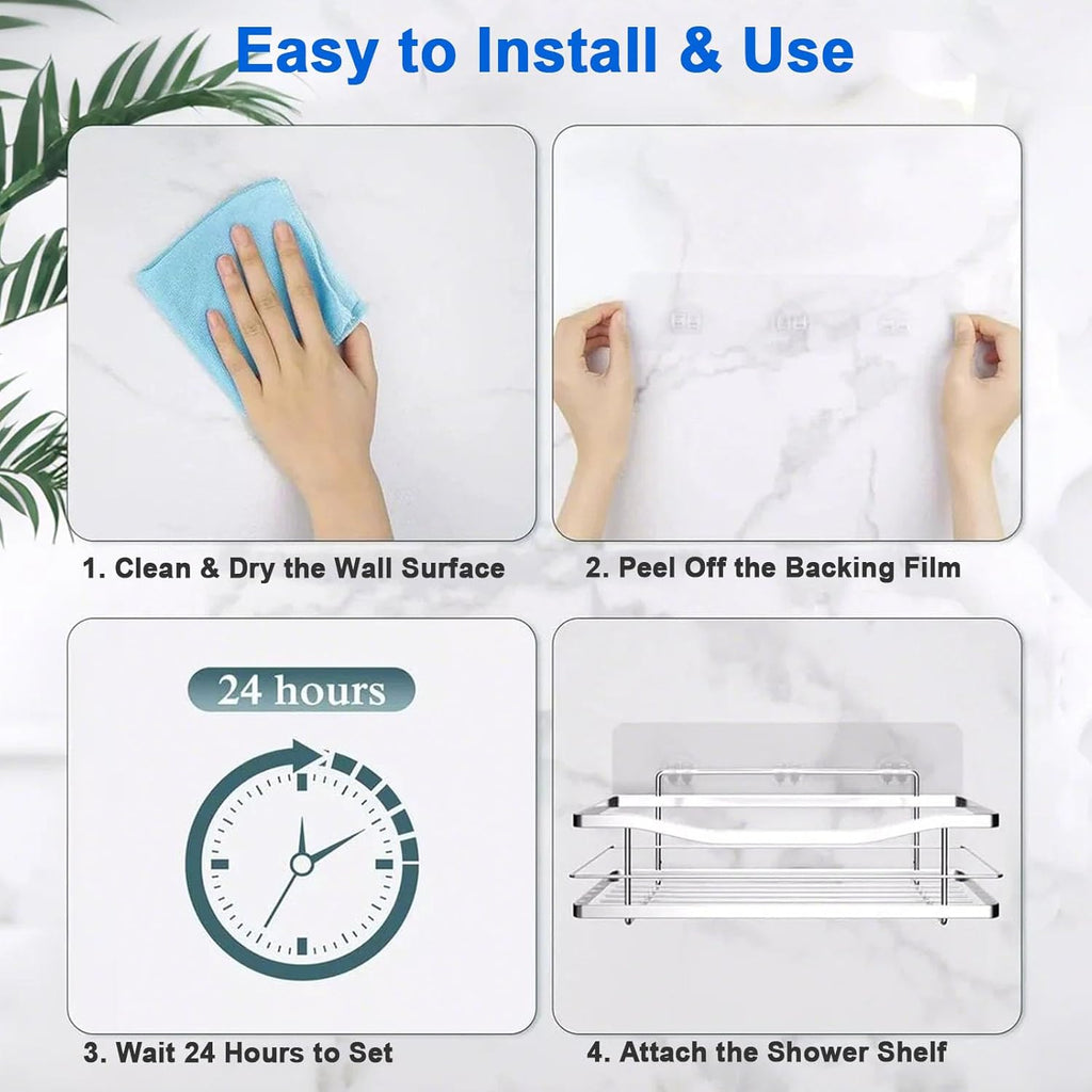 Skiennix Shower Caddy Adhesive Hooks - Strong No-Drill Replacement for Kitchen & Bathroom | 4 Packs