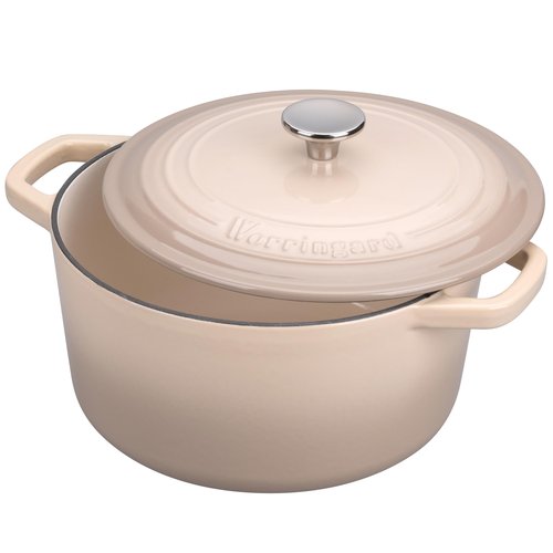 VORRINGARD Enameled Cast Iron Dutch Oven Pot with Lid, for Bread Baking, Round Bread Oven- include Sourdough Bread Baking Supplies Set, 6QT, Latte