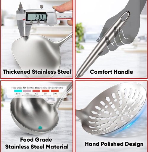 Newness 9-Piece Stainless Steel Cooking Utensils Set | Durable Metal Kitchen Tools, Dishwasher Safe