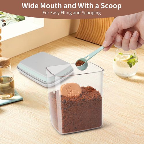 Mutclord POP Airtight Brown-Sugar Keeper-Container - 1.3Qt(42Oz/1.2L) Clear Jar | 1/2 Tablespoon Scoop | Brown Sugar Saver | Stackable One-Touch Opening