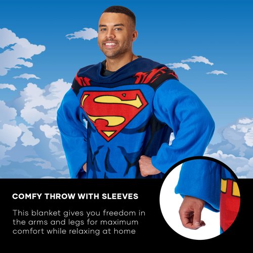 Northwest DC Superman Full Body Player Comfy Throw Blanket with Sleeves, 48" x 71", Action Superman