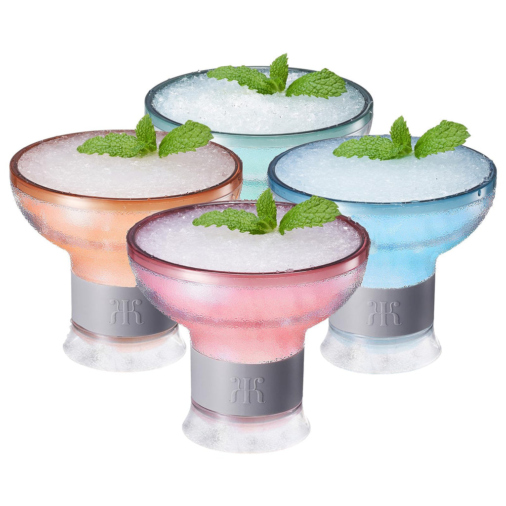 Khen Frozen Margarita & Cocktail Chiller Glasses | Set of 4 | Cooling Cups 12 OZ Unbreakable Tritan Acrylic, Double Wall Insulated to Keep Drink Cool, Freeze Gel Glass Cup, Silicone Holder