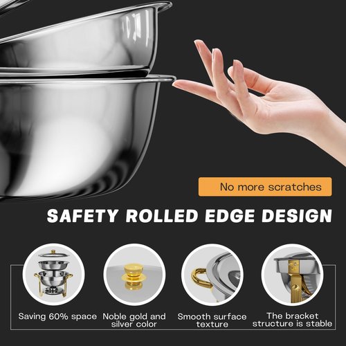 Chafing Dishes for Buffet 2 Pack, 5QT Round Chafing Dish Buffet Set [Elegant Gold and Silver Colors] Stainless Steel Buffet Food Warmers Sets for Catering Events Parties Dinners with Complete Set