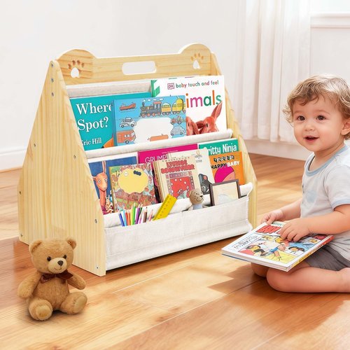 dakewang Small Bookshelf for Kids and Toddler, Double-Sided Baby Bookshelf, Montessori Kids Bookcase, Baby Book Shelf for Nursery (White)