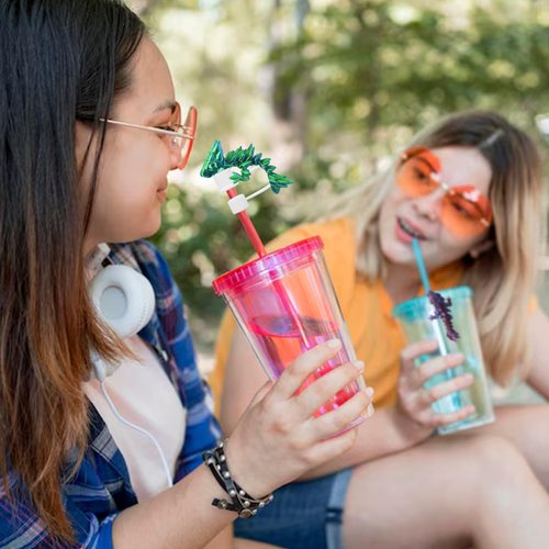 Habbiful 2 PCS Dragon Straw Toppers for Stanley Cups Silicone 3D Printed Dragon Straw Covers Compatible with Stanley 30 & 40oz Cup Accessories for Gifts Birthday Party Decoration