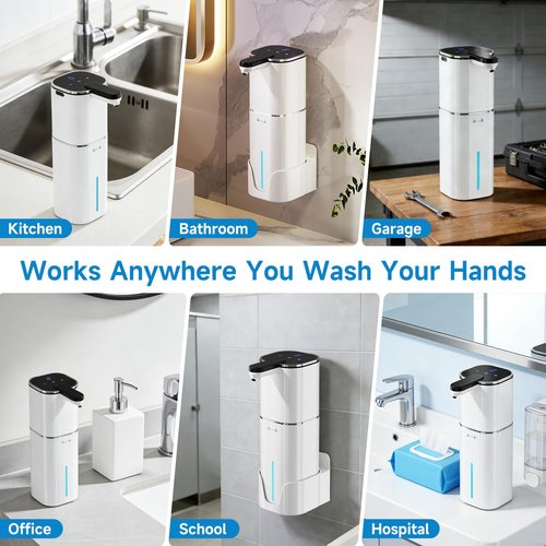 CATIRE Upgraded Larger Capacity Automatic Dish Soap Dispenser Touchless, 17.6oz Liquid Hand Soap Dispenser for Bathroom Kitchen, Rechargeable 2000mAh, 8 Adjustable Levels, Wall Mount & Countertop