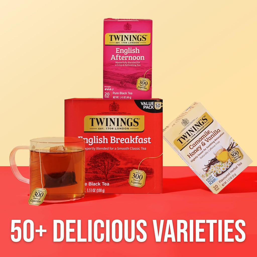Twinings English Afternoon Black Tea - Smooth & Slightly Sweet, Caffeinated, 20 Individually Wrapped Bags