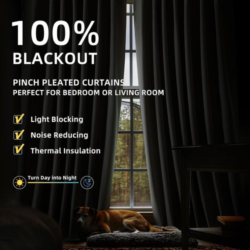 ChrisDowa Ivory Pinch Pleated Blackout Linen Curtains - 84 Inches Long | Thermal Insulated Drapes for Living Room & Bedroom